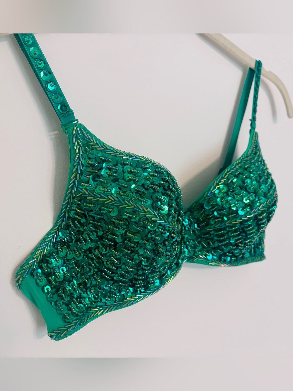 Embellished Sequin Beaded Emerald Green Bra Festival Rave Dance